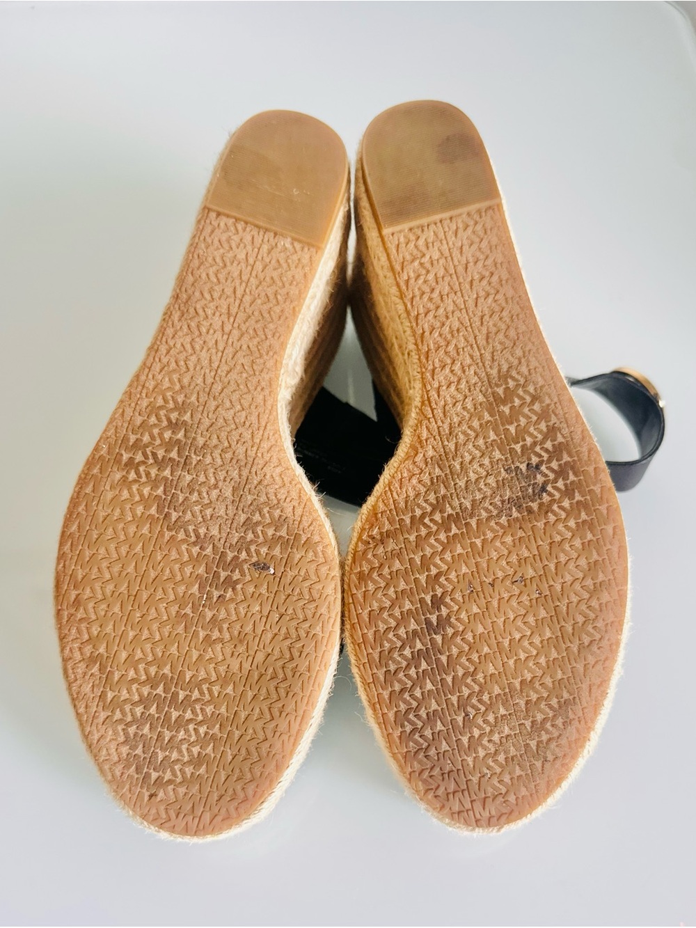Michael Kors Black Leather Espadrille Wedge Sandals with Gold Logo - Picture 4 of 4
